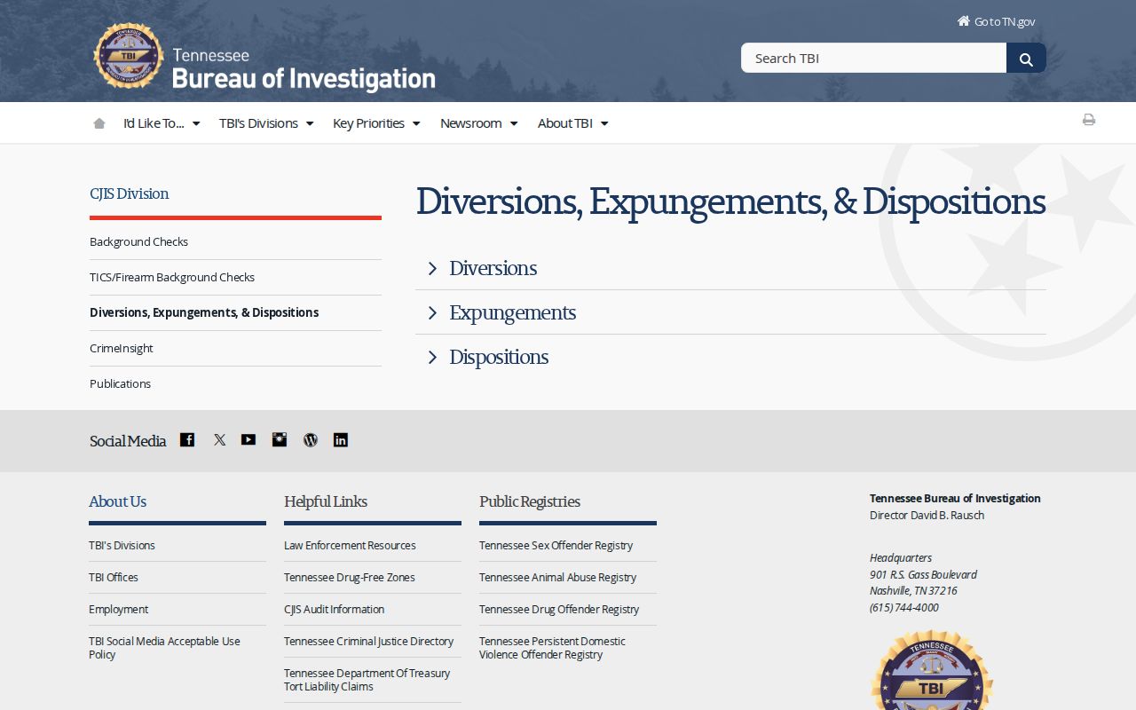 Tennessee expungement information for Marshall County arrest records