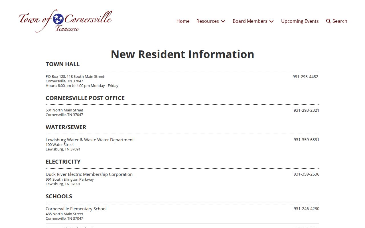 Cornersville Town Hall records contact for recent arrests